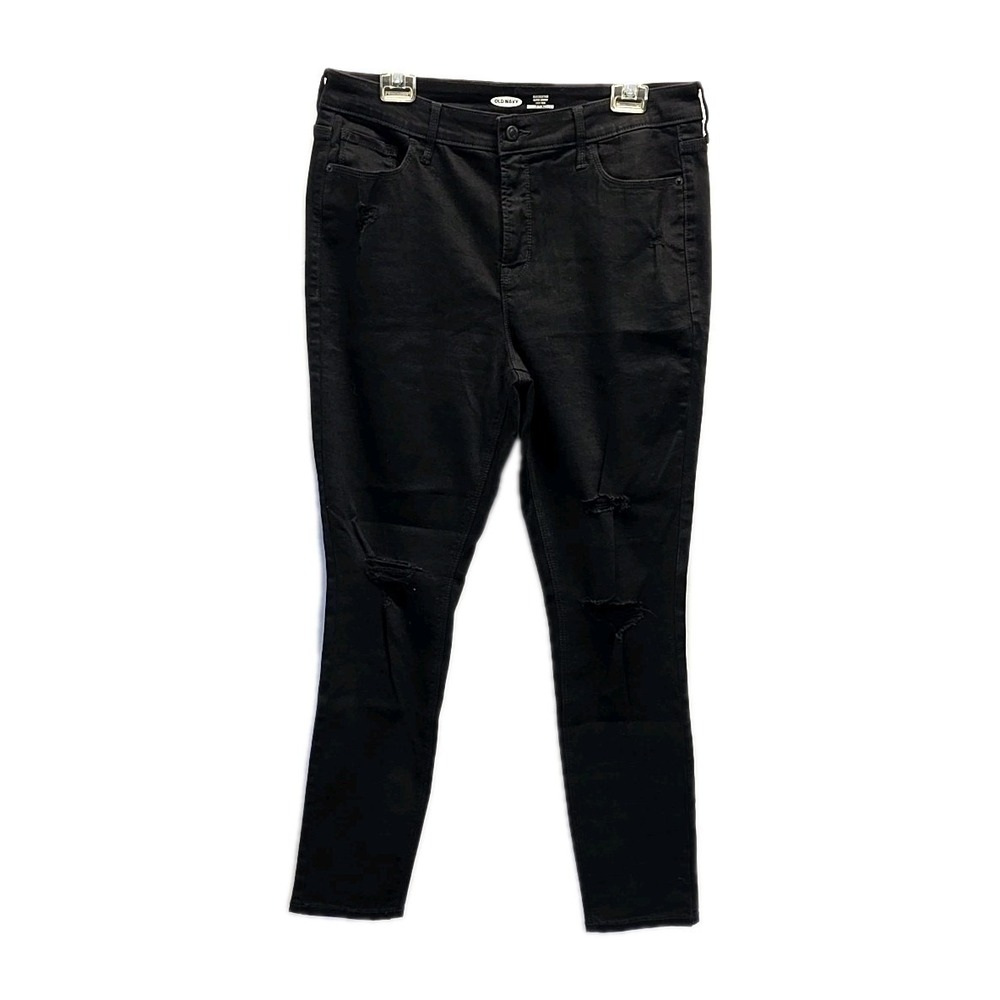 Old‎ Navy Rockstar Black Distressed Super Skinny High Rise Jeans sz 14